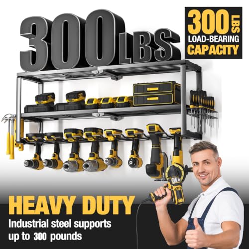 Heavy Duty Power Tool Organizer Wall Mount with 8 Slots - 32 Inch Drill Storage Rack & Charging Station