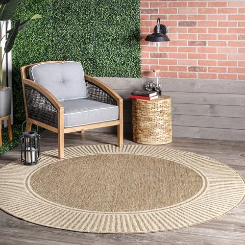Outdoor Indoor-Outdoor Area Rug 7' Round Bordered Polypropylene Durable Rug