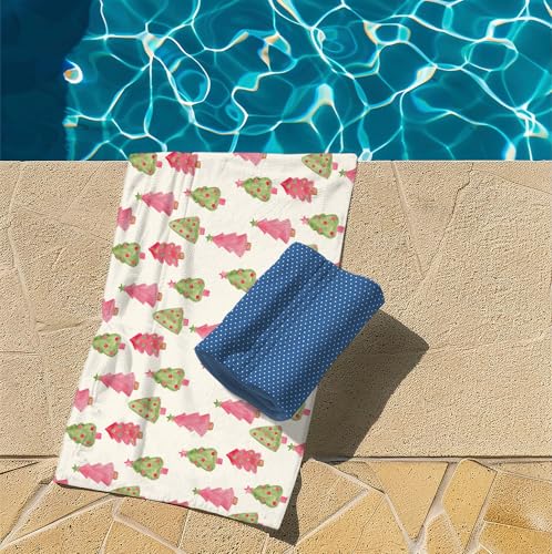 Preppy Christmas Sand Towel, Pink and Green Tree Pool Towels, Large