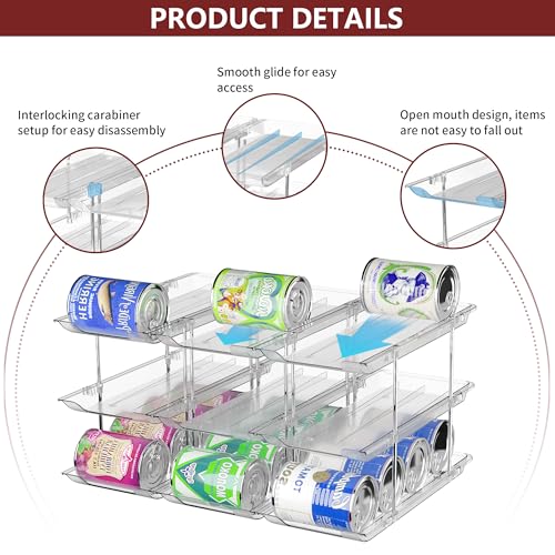 Attelite 3-Tier Stackable Can Organizer 6 Sets with Automatic Rolling - Pantry Storage Rack