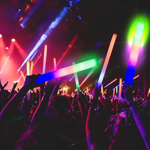 55 Pcs LED Foam Glow Sticks Bulk with 3 Flashing Modes for Parties & Events - Safe, Reusable