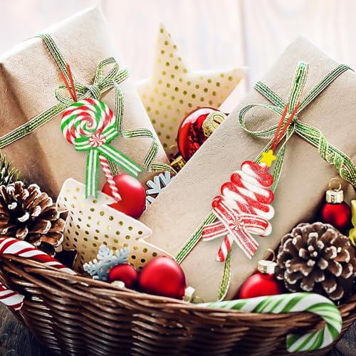 10Pcs Christmas Candy Cane Ornaments for Tree Decorations - Polymer Clay Glitter Lollipop Candy Cane for Holiday Party Home Decor