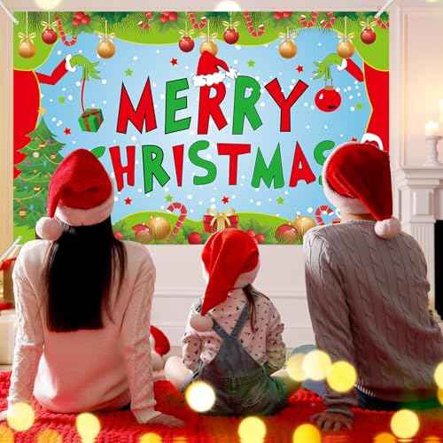 Large Merry Christmas Banner for Christmas Party Decorations, Family Gatherings, Photo Shoots and Holiday Decor for Kids Party Wall Banner