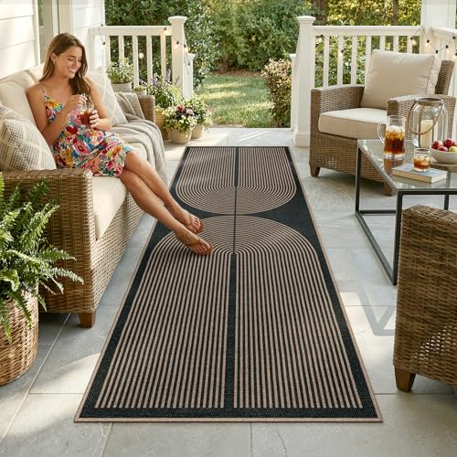Lahome Enfys Modern Rainbow Kitchen Runner Rug, 2x8 Easy Jute Rug