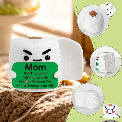 Gifts for Mom Birthday Christmas Funny Gift from Daughter Son, Small Gag Handmade Crochet Animals for New Mom Single Moms Christmas 2025 Cute Stuff Home Decor Thank You Moms Mothers Day Gag Gift