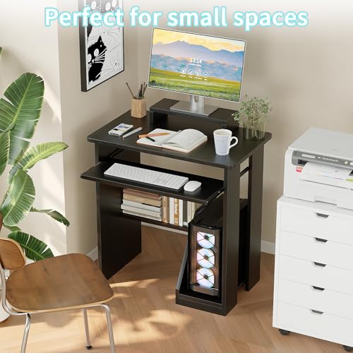 30 Inch Computer Desk with Keyboard Tray & Monitor Stand - Black