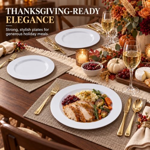 White Disposable Plastic Plates Set 120PCS Heavy Duty Party & Wedding Dinner & Salad