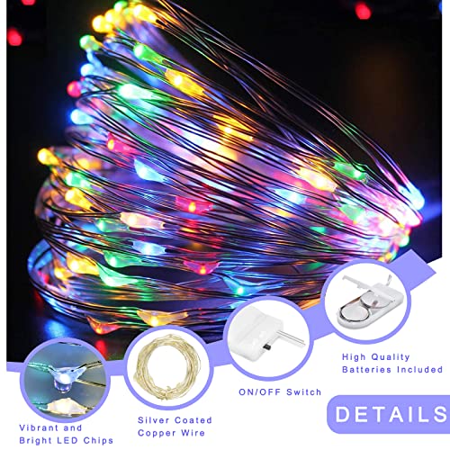 Ostwiki 12-Pack Colored Fairy Lights Battery Operated - 7 ft Copper Wire LED String Lights