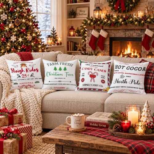 CSHVJ Farmhouse Christmas Pillow Covers 18x18 (Set of 4) – Variation Christmas Decor 02
