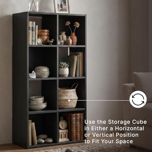 Signature Design by Ashley 8-Cube Storage Organizer - Black Bookcase, Model Langdrew, Vertical/Horizonal