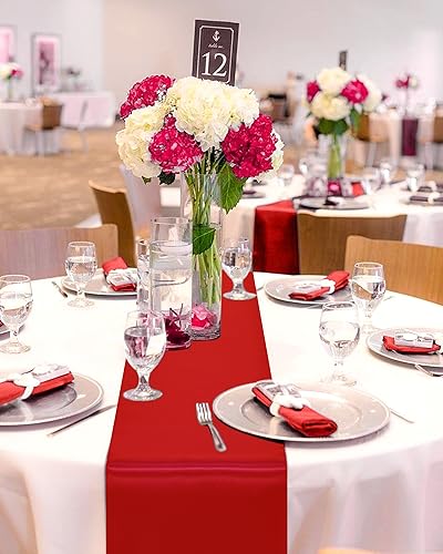 24 Pcs Red Satin Table Runner 12x72in - Wedding & Party Linen, Spliceable Set
