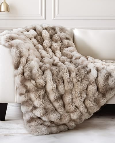 Blunique Tie-Dye Light Taupe Faux Fur Throw Blanket 60x80 Inches Twin