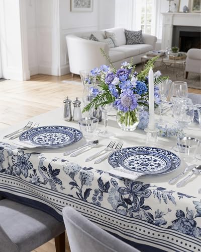 Hioasis Blue Plastic Dinner & Dessert Plates Set for 30 Guests - White & Blue