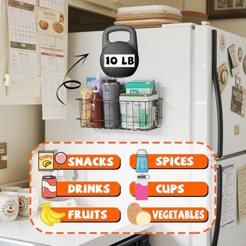 Magnetic Wire Mesh Baskets - Heavy Duty Metal Storage Organizer for Garage, Kitchen, Laundry (2 Pack)