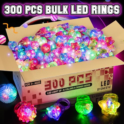 Glow in the Dark LED Ring Set - 300 Bulk Party Favors for Kids & Adults