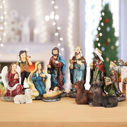 Magicsculp Nativity Scene Set - 11-Piece Hand-Painted Holy Family Figurines for Christmas Decorations