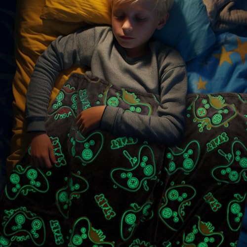 OHOIT Glow in The Dark Game Controller Blanket for Boys, Gamer Gifts