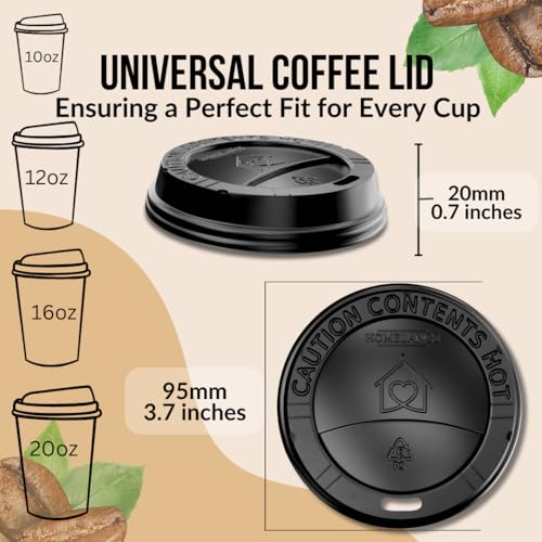 Homelance Disposable Black Coffee Cup Lids 10-20 oz, Leak-Proof & Heat-Resistant (Pack of 600)