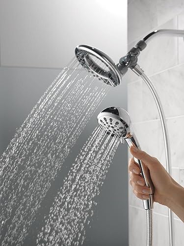 Chrome Dual Shower Head with Handheld Spray and Hose – 4 Spray Settings