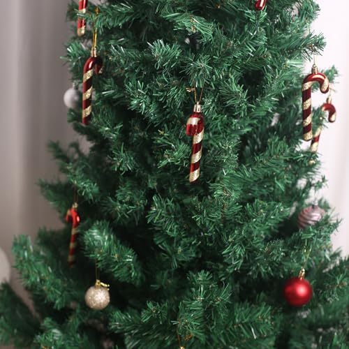 Luyoaozy 12pcs Red-Gold Glitter Candy Cane Christmas Ornaments for Tree Decor