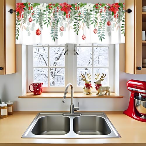 AYTTBIS Christmas Green Leaves Valances 2 Pack 54x18in (Green Leaves) rod-pocket
