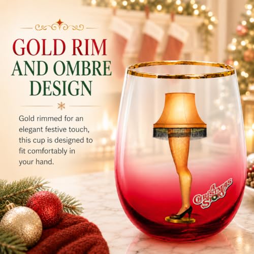 Spoontiques Stemless Wine Glass 20oz - Christmas Story Leg Lamp Design
