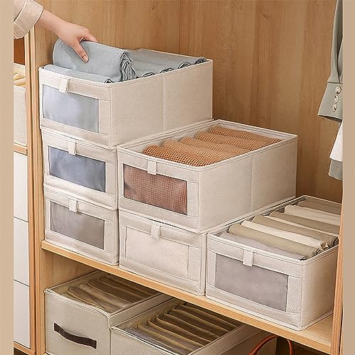 8 Pack Linen Closet Storage Bins with Clear Windows - Foldable Closet Organizers for Clothing and Household Items