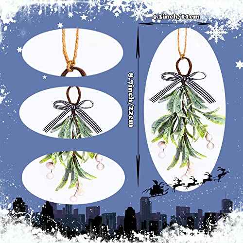 Mistletoe Decor, Artificial Hanging Christmas Mistletoe Picks Plaid Bow White Berries, Kissing Ball Ornaments for Christmas Doorway Kitchen Tree Decorations