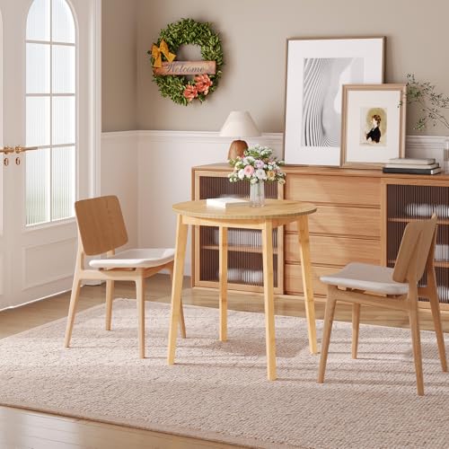 Natural Bamboo Round Dining Table for 2 - Compact Kitchen & Small Space