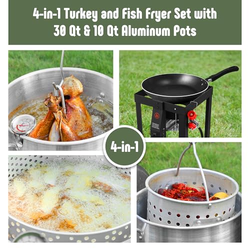 Feasto 30 Qt Turkey Fryer with Basket & 10 Qt Fish Fryer Kit - Outdoor Cooking Set