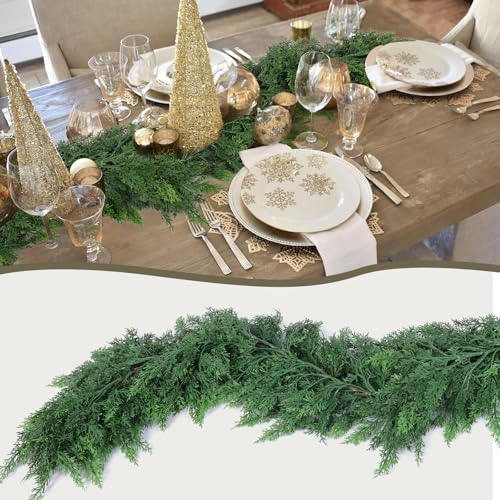 Hananona 9 ft Christmas Cedar Garland, 2 Pcs Real-Touch Green