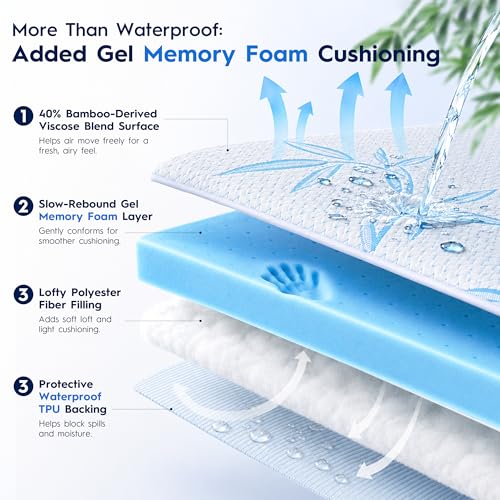 King Waterproof Mattress Pad with Memory Foam & Bamboo Cooling Cover - 78x80 in
