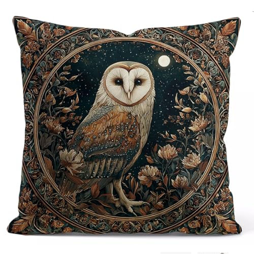 YOU FOUND ME William Morris Inspired Owl Pillow Cover 18x18 Inches - Vintage Floral Art Throw Pillowcase - Farmhouse Decor for Couch, Sofa, Bed - Living Room Home Decor Gift (Brown Owl)