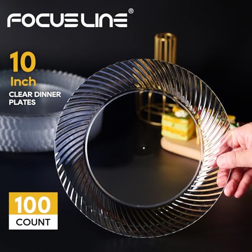 Disposable Clear Plastic Dinner Plates - 10 Inch, 100 Count, Heavy Duty, Elegant Edges