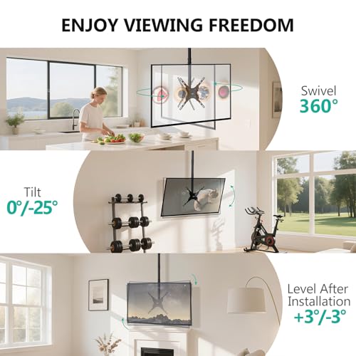 WALI Long Arm Ceiling TV Mount for 26-65 Inch LCD LED 4K TVs, Up to 110 lbs - Black, 400x400mm, 5 Feet