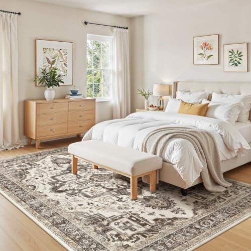 Jessibou Dark Brown 8x10 Washable Area Rug for Living Room