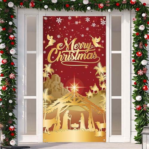 Christmas Nativity Door Cover 71x35 Inch Holiday Decorations for Home