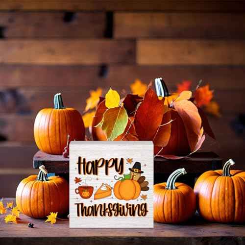 Thanksgiving Decorations Home Farmhouse Decor, Fall Autumn Harvest Pumpkin Retro Wooden Box Sign Kitchen Living Room Office Decor Desk Table Shelf Accessories, Thank You Gifts