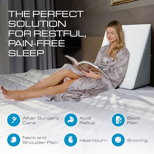 Bed Wedge Pillow for Sleep Apnea Acid Reflux & Back Pain 24x24x12 High Wedge