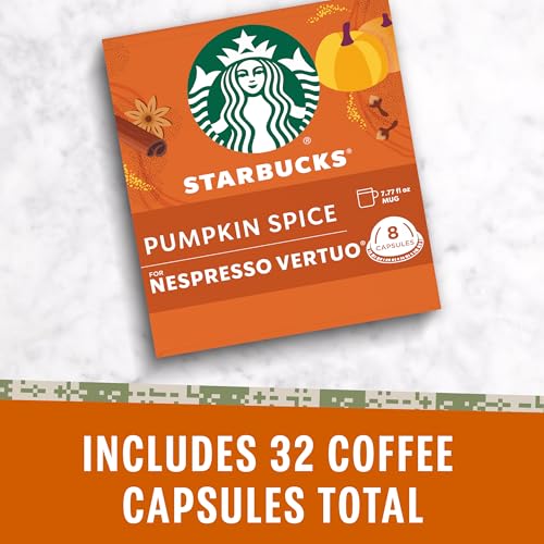 Starbucks Pumpkin Spice Coffee Pods for Nespresso Vertuo - 4 x 8-Count Pack, 32 Capsules
