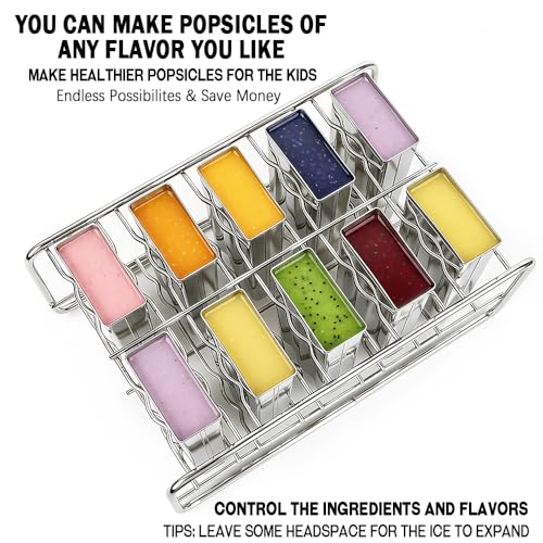 Stainless Steel Popsicle Mold Set with Sticks & Seals - 10 Pieces for Homemade Ice Pops