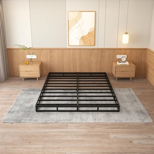 LUMUNANCE 4-Inch Queen Low Profile Metal Box Spring Bed Base with Fabric Cover