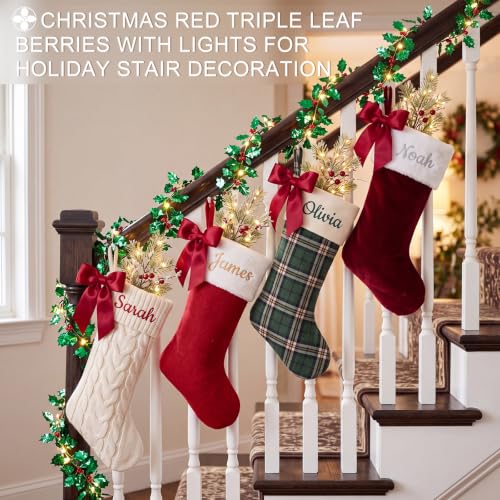 2 Pack 30 ft LED Holly Garland with 100 Lights Christmas Wreath