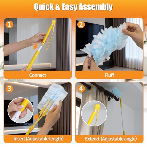 Swilsweep 80 Count Duster Refills with 1 Short & 3ft Extendable Handles, Compatible with Swiffer, Microfiber, Disposable, Unscented, Bulk Kit