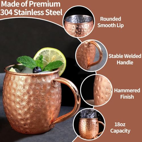 LINALL Moscow Mule Copper Mugs- Set of 12 Plated Stainless Steel Mug