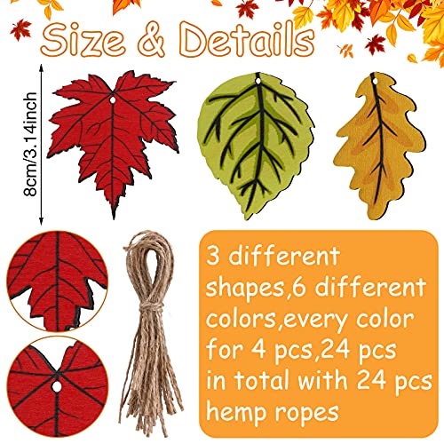 Jetec 24 Pcs Thanksgiving Maple Ornaments for Tree Fall Thanksgiving Wooden Maple Leaf Ornaments Wood Hanging Autumn Tree Cutouts Decorations for Craft Fall Harvest Party Festivals Supplies(Classic)
