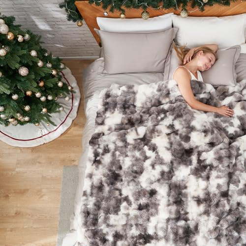 Queen Size Tie-Dye Taupe Faux Fur Throw Blanket - Cozy Bliss Bubble Design