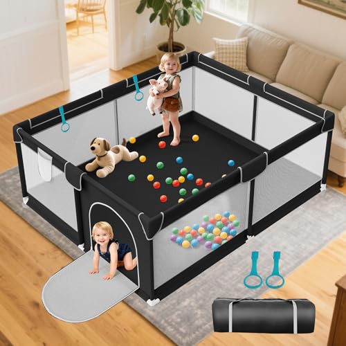 Black Baby Playpen 79x71 Inch Indoor Outdoor Safety Toddler Enclosure