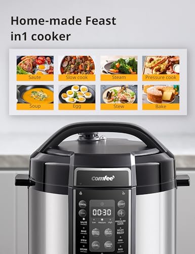 COMFEE' 6 Quart Stainless Steel Electric Pressure Cooker with 13 Functions