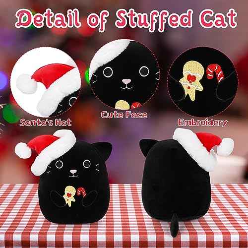 Christmas Cat Plush, Black Cat Stuffed Animal Toy, Cute Christmas Plush Stuffed Cat Doll, Soft Gingerbread Plush Pillow for Girls Boys Adults